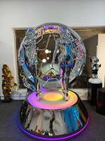 Sculpture de déesse robotique futuriste Hajime Sorayama avec anneau lumineux LED, statue de robot féminin chromé cyberpunk pour la décoration de bar, KTV, club