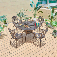 Nouvelle conception - Chaise de patio avec accoudoirs, table ronde en aluminium moulé, ensemble table et chaises de jardin pour barbecue en plein air