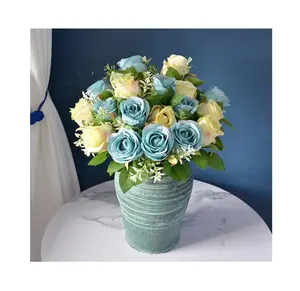 Buquê de flores artificiais de seda para casamento, flores artificiais de cor rosa azul, design novo