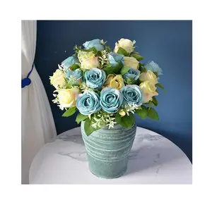 Novel Design Artificial silk rose bouquet flowers Blue Rose Colour Artificial Flowers for wedding