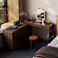 Coiffeuse couleur noyer en bois massif avec miroir éclairé par LED Coiffeuse de maquillage extensible pour meubles de chambre à coucher pour appartements