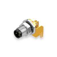 CE RoHS vente en gros de haute qualité plaqué or montage sur panneau PCB coudé à 90 degrés IP68 5 broches M8 Acode prise mâle M8 connecteur Long