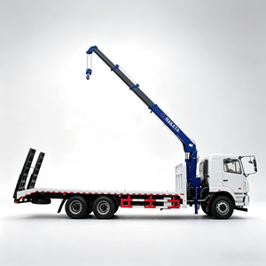 Heavy Duty <b>Flatbed</b> Lorry With Onboard Crane & Foldable Ramps Self Loading Transport <b>Truck</b> For Excavator Bulldozer Delivery - Product Image 1