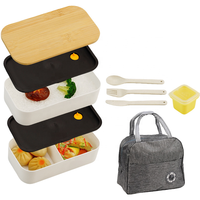 Boîte à bento japonaise double couche portable en plastique avec couvercle en bois (1200 ml/40 oz) pour le camping, conservation de la fraîcheur, moderne