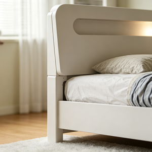 Minimalist White Queen Size Storage Bed <b>Frame</b> with Fabric Upholstery and MDF Panel Design - Product Image 3