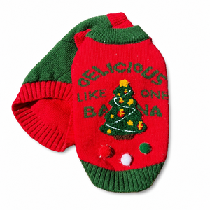 Pull de Noël pour chien, gilet chaud en tricot pour animaux de compagnie avec imprimé banane amusant, vêtements de fête pour petits et moyens chiens et chats, rouge vert - Product Image 1