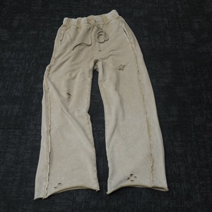Hot Selling Custom Men's 100% Cotton Ripped Vintage Washed Sweatpants Casual Loose Fit Distressed Knitted <b>Pants</b> for Men - Product Image 4