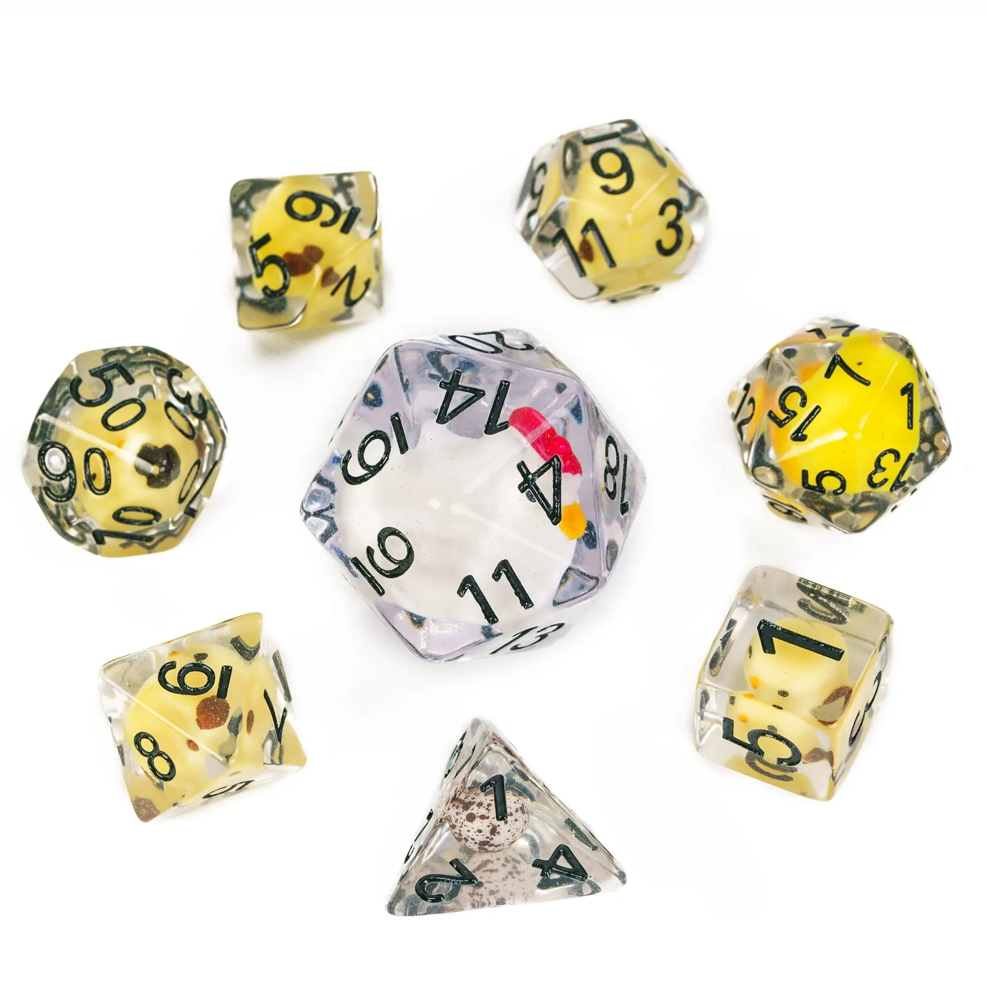 Juego de dados de pollo completamente de goma D20 dados poliédricos para mazmorras y dragones dados RPG