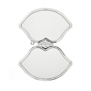 Miroir compact chic en forme de lèvres, matelassé, en cuir PU, avec garniture chromée argentée, pliable, double face, en verre HD, format poche - Product Image 5