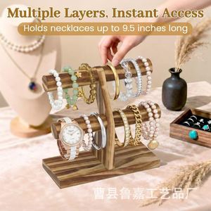 Solid Wood Jewelry Rack 3 Tier Desktop Bracelet Watch <b>Storage</b> Display Organizer For <b>Dressing</b> <b>Table</b> Top - Product Image 2