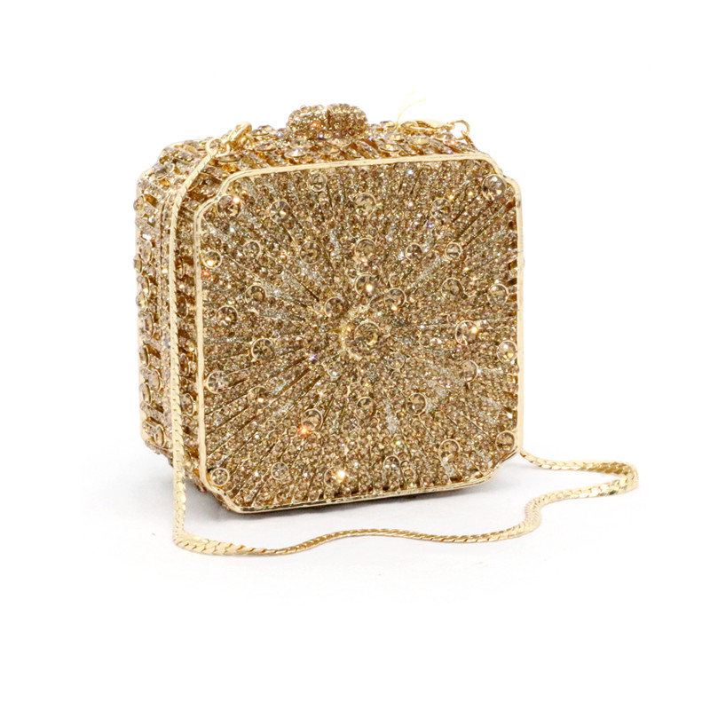Elegant women evening party small box diamonds luxury clutches vintage pattern square crystal purses Bridal wedding party purses