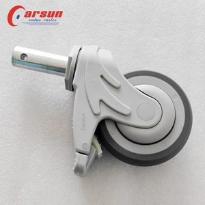 Hospital Equipamentos Médicos Rodízio Rodas 100mm Giratória e Rígida Bloqueio Central com Aço e Borracha Grip Anel Stem Rodízios - Product Image 4