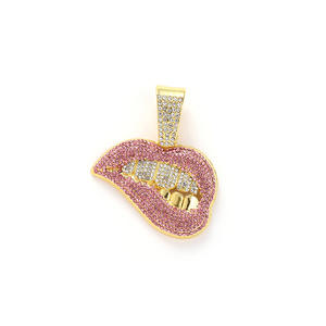 Full Strass Diamant Iced Out Grote Sexy Roze Rode Lippen Hiphop Lippen Ketting Sieraden Metalen Handwerk Charmes Junk Telefoon Hoesje 383 - Product Image 4