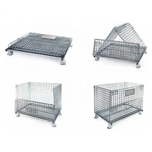 Warehouse Folding Stillage Cage Metal Steel Mesh Wire Stackable Collapsible Basket Wire Container Pallet Lockable Storage Cages