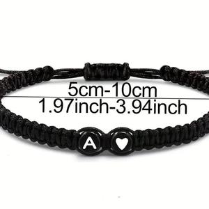 Minimalist Adjustable Black Rope Matching Customized A-Z Initial Letter Heart Braided <b>Couple</b> <b>Bracelets</b> - Product Image 6