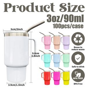 Sublimation Blank Candy Macaron Colored 3oz Mini Tumbler Shot Glass with Metal Handle for Whiskey Tequila Vodka - Product Image 2