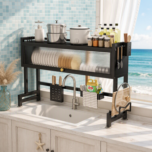Modern Metal Bulaşıklık, Lavabo Üzeri Dolaplı Saklama Alanlı, Çift Katlı Mutfak Lavabo Rafı, Çatal Bıçaklık - Product Image 1