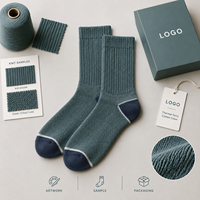Chaussettes thermiques en coton éponge pour homme, couleur turquoise, avec talon et bout renforcés en coton éponge et spandex, tricot côtelé, gradation des tailles