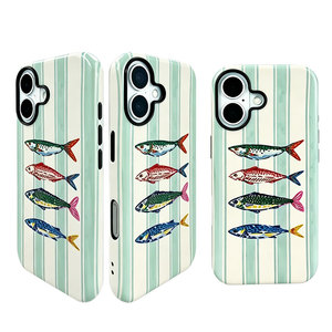 Custodia per telefono con stampa di pesci a righe colorate, stile vintage e simpatico, per <span class=keywords><strong>Samsung</strong></span>, con motivo artistico oceanico retrò e protezione rialzata per l'obiettivo - Product Image 2