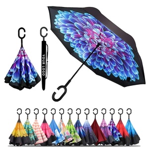 Parapluie inversé durable et imperméable de 23 pouces, design droit 8K, peinture florale personnalisée, forme en C, cadeaux d'affaires, manuel - Product Image 1