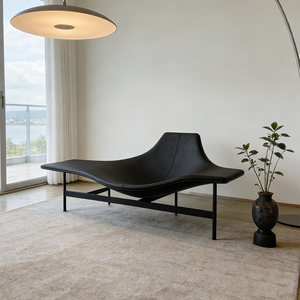 Cadeira Chaise Lounge Moderna de Luxo em Couro Preto, Sofá Designer Minimalista, Mobiliário Reclinável para Sala de Estar - Product Image 5
