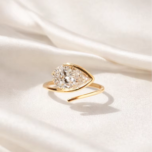 14KT Yellow Gold Rhodium Plated Women's Ring with Pear Cut Solatiaire Diamond IGI Certified Luxury Cocktail Ring - Product Image 1