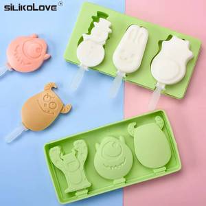 Moule à sucettes glacées en silicone à 3 cavités avec couvercle, motif dessin animé, pour desserts glacés faits maison - Product Image 5