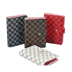 New Mini A7 Leather Wallet Binder Planner Luxury Checkered A7 Binder Pocket Journal Checkered Budget Binder Money Organizer