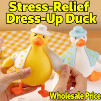 Jouet Squishy Canard Anti-Stress à Habiller, 4 Couleurs, Vêtements Floraux Amovibles, Chapeau, Canard en Caoutchouc Fidget pour Enfants et Adultes, Cadeaux