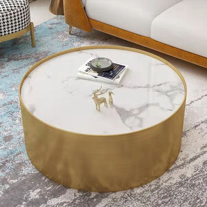 Muebles Foshan, juego de mesa de café de piedra sinterizada Couchtisch dorado de lujo moderno, mesa de centro ovalada de mármol para sala de estar - Product Image 3
