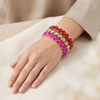 Bracelet Perlé Tendance Multicolore en Strass et Cristal, Manchette Élastique Plaqué Or pour Femme, Idéal Soirée