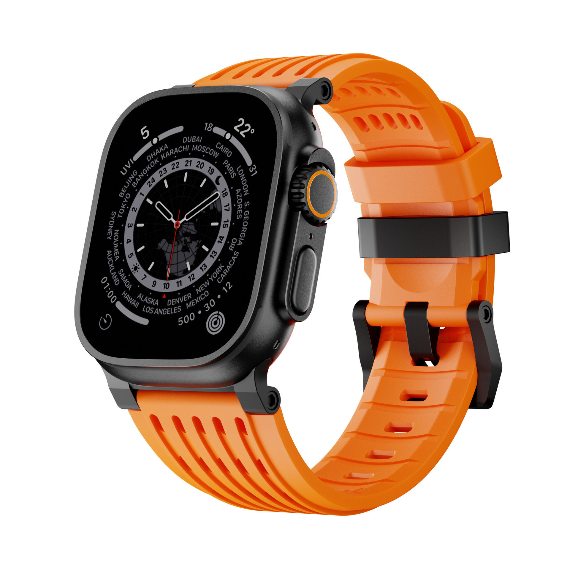 08# Boucle noire avec bracelet orange