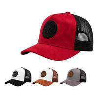 Casquette de baseball unisexe réglable en daim QOMA personnalisée, 6 panneaux, dos en maille, patch en cuir, visière incurvée vintage, broderie