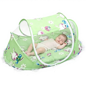 Lit de bébé pliable portable avec moustiquaire, matelas, oreiller et pare-soleil – Idéal pour l'extérieur et l'intérieur, pour les voyages estivaux des enfants - Product Image 1