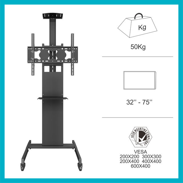 Manufacturer Height Adjustable Heavy-Duty Modern Mobile Rolling TV Cart Floor TV Trolley Stand for Meeting Room Living Room