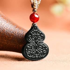 Pendentif en jadéite naturelle en forme de gourde, jade noir, bijoux unisexes pour femmes, design original, style chinois, cadeau avec certificat d'évaluation HT26 - Product Image 2