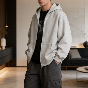 Hoodie Unisexe Streetwear Personnalisé à Bas Prix, Coupe Boxy Oversize, en Coton 400 g/m², avec Fermeture Éclair, Impression de Logo, Référence 6695, Vente en Gros - Product Image 3