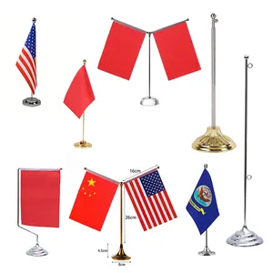 Custom print polyester decorative national office desk table flagpole with metal base stainless steel desktop flag pole stand