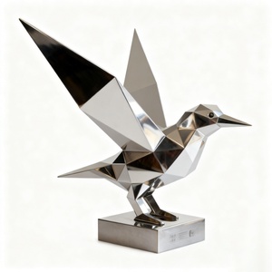 ประติมากรรมนกทรงเรขาคณิตสแตนเลสสมัยใหม่ ศิลปะร่วมสมัยสำหรับตกแต่งบ้าน สวน และผนัง ออกแบบได้ตามต้องการ - Product Image 2