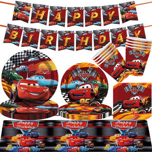 מכוניות נושא קריקטורה יום הולדת קישוט אספקה ציוד נייר חד פעמי צלחות מפיות מפות מפות מפות שולחן סט כלי שולחן - Product Image 3