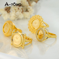 Bagues en cuivre, zircon et laiton de haute qualité, faites à la main, en forme de pièce de monnaie, bijoux en or 18 carats
