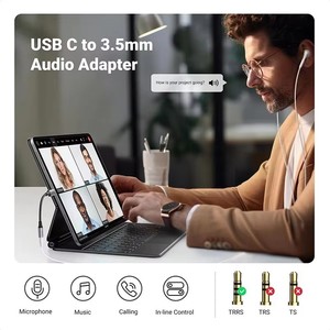 สายอะแดปเตอร์เสียงดิจิตอลไนลอน USB-C ชนิด Type C ตัวผู้ ต่อกับช่องเสียบหูฟังขนาด <span class=keywords><strong>3</strong></span>.5 มม. แบบ Aux สเตอริโอ - Product Image 6