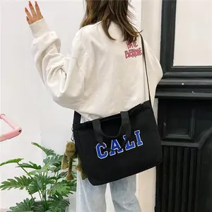 Huahao Customized Logo Printed Weekend Shopping Oversized Cotton Canvas Active Lifestyle Sport Tote Bag