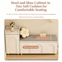 Banc à chaussures de style crème pour entrée de couloir, avec étagère à chaussures intégrée et tabouret de rangement, meuble de rangement pour l'entrée de la maison