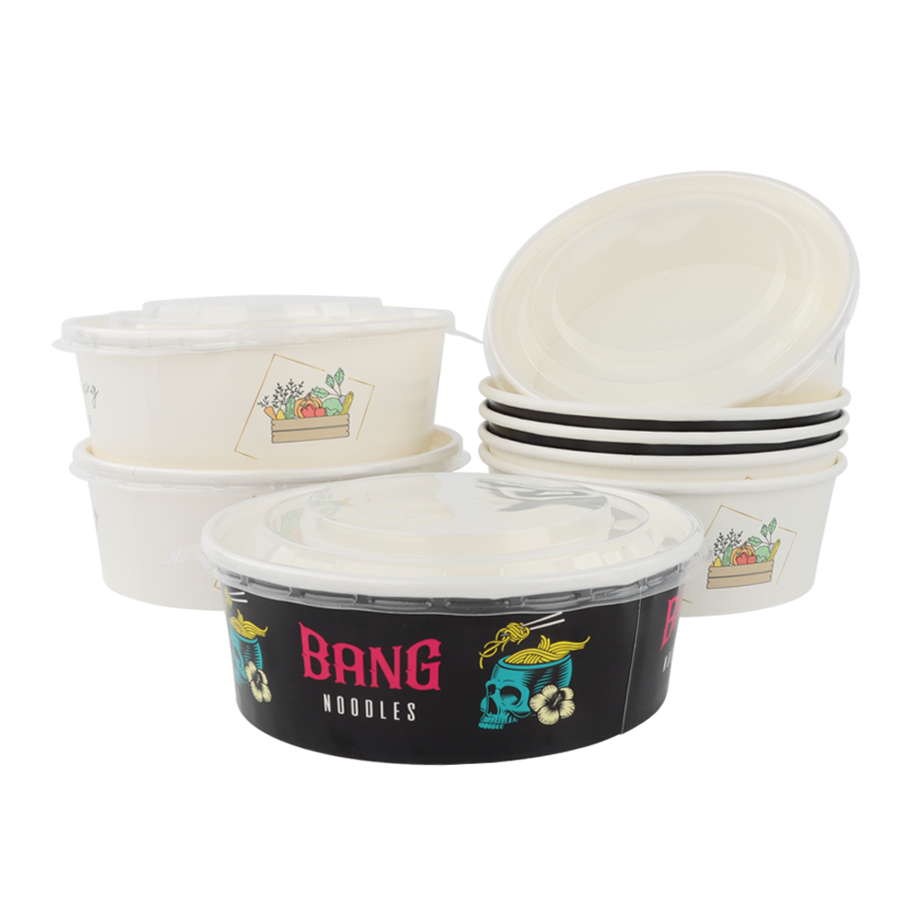 professional custom printed logo portable soup cup salad food takeaway bowl with Lid