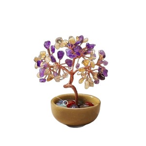Adorno de Árbol de Cristal con Amatista en Marco de Alambre y Base de Cerámica Amarilla, Decoración para el Hogar, Regalo - Product Image 3