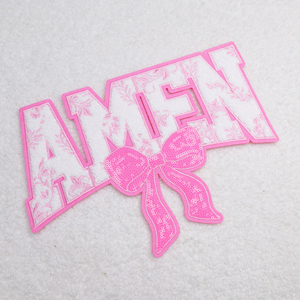 Newest Design Custom Sticker <b>Glitter</b> Patches Letters Embroidery Amen To Heat Press On <b>Clothes</b> - Product Image 1