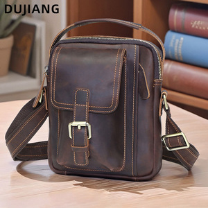 Dujiang Men's Crossbody <b>Bag</b> Genuine Leather Brown Vintage Shoulder <b>Bag</b> Multi-functional Everyday Use - Product Image 1