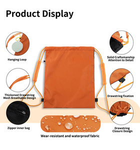 Custom Logo Promotional Polyester <b>Drawstring</b> <b>Bag</b> <b>Waterproof</b> Nylon Cinch Sack Backpack for Sports Gym Travel - Product Image 6