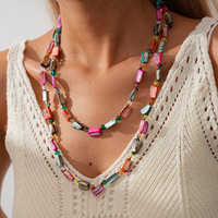 Colliers de luxe rétro pour femmes, style bohème, avec perles géométriques en coquillage et cristal, chaîne de pull superposée, bijoux fantaisie pour les vacances